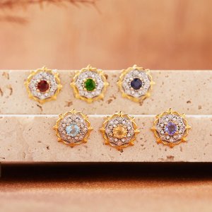Natural Garnet Tanzanite Sapphire Topaz and Other Colorful Gemstone Stud Earrings